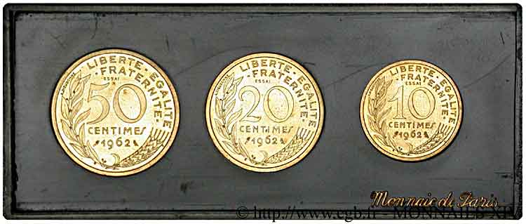 Boîte de 3 essais de 50, 20 et 10 centimes Lagrifoul/Dieudonné 1962   ST 