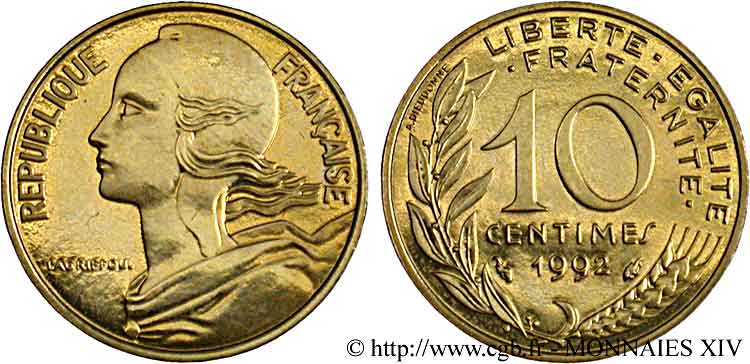 10 centimes Marianne, BU (Brillant Universel), frappe médaille 1992 Pessac F.144/34 MS 