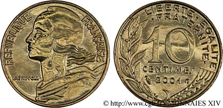 10 centimes Marianne, BU (Brillant Universel) 2001 Pessac F.144/45 MS 