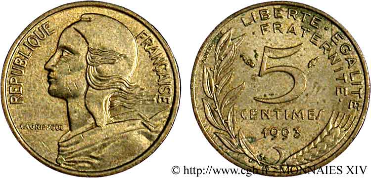 5 centimes Marianne, 4 plis 1993 Pessac F.125/33 XF 