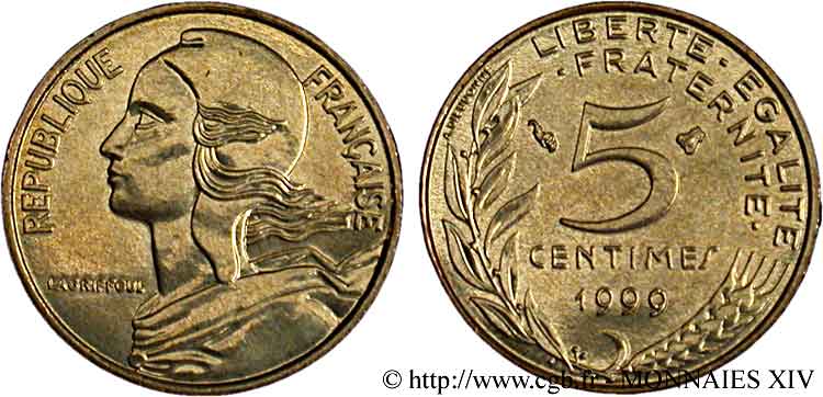 5 centimes Marianne, BU (Brillant Universel) 1999 Pessac F.125/43 MS 