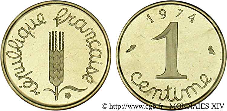 Piéfort argent de 1 centime épi 1974 Pessac F.106/25P MS 