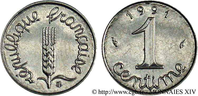 1 centime Épi, frappe monnaie 1991 Pessac F.106/48 SC 