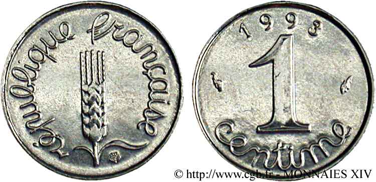 1 centime Épi, frappe monnaie 1993 Pessac F.106/52 AU 