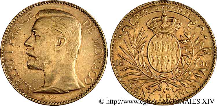 MONACO - PRINCIPALITY OF MONACO - ALBERT I 100 francs or 1896 Paris AU 