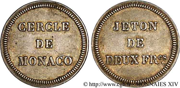 MONACO - PRINCIPAUTÉ DE MONACO - CHARLES III Jeton au module de 2 francs (1860-1879) Monaco SPL 