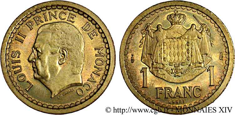 MONACO - LOUIS II Essai de 1 franc Bronze-aluminium n.d. Paris MS 