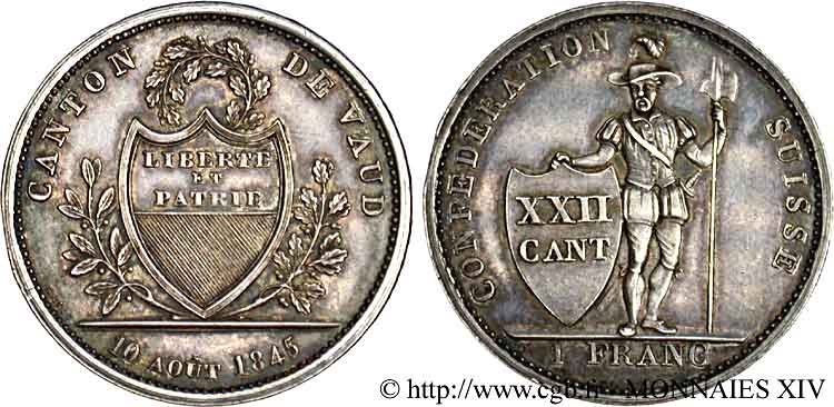 SCHWEIZ  - KANTON WAADT 1 franc 1845 Lausanne VZ 