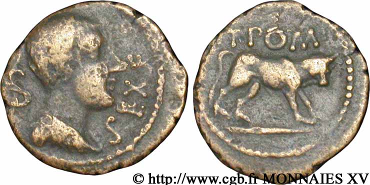 CAVARES (région d Avignon et d Orange) Bronze au taureau ou semis, (PB, Æ 17) TB+