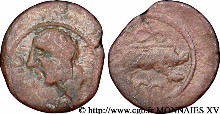 GALLIA - SANTONES / CENTROOESTE - Inciertas Bronze ANNICCOIOS (quadrans) au sanglier BC+