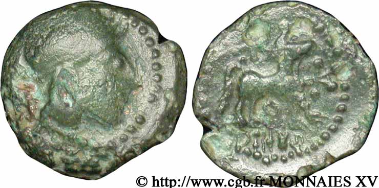 GALLIA - CARNUTES (Región de la Beauce) Bronze au cheval, BN 6215-6216, variété épigraphe BC+/MBC