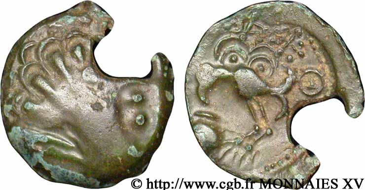 GALLIA - SENONES (Región de Sens) Bronze à l’oiseau et au vase, accident de frappe MBC/BC+