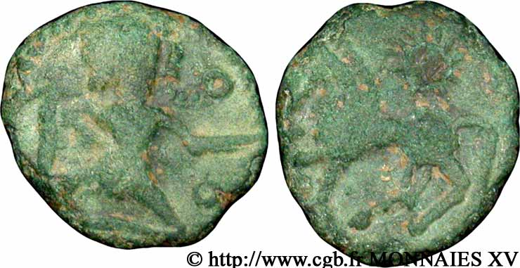 GALLIA - BELGICA - BELLOVACI (Región de Beauvais) Bronze au personnage courant, cheval à gauche BC+