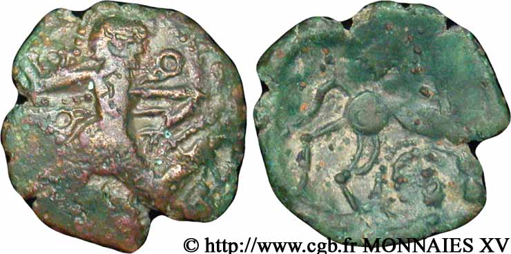 GALLIEN - BELGICA - BELLOVACI (Region die Beauvais) Bronze au personnage courant fSS