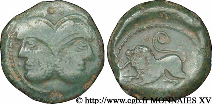 GALLIEN - BELGICA - SUESSIONES (Region die Soissons) Bronze à la tête janiforme, classe I fVZ
