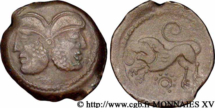 GALLIA BELGICA - SUESSIONES (Area of Soissons) Bronze à la tête janiforme, classe I AU