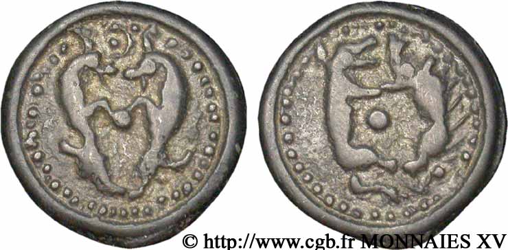 GALLIA BELGICA - SUESSIONES (Regione de Soissons) Potin aux animaux affrontés, classe II q.SPL