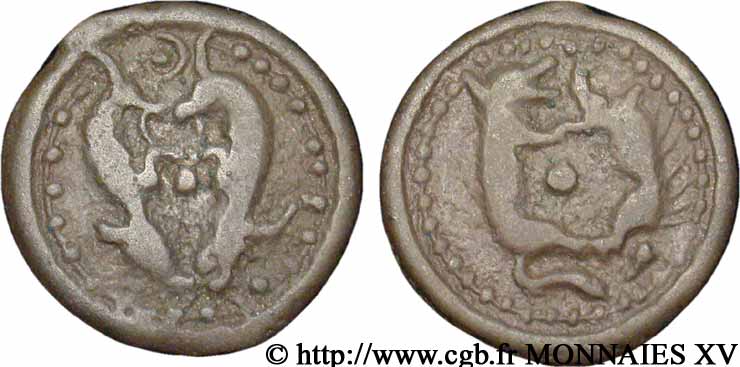 GALLIA BELGICA - SUESSIONES (Regione de Soissons) Potin aux animaux affrontés, classe II XF