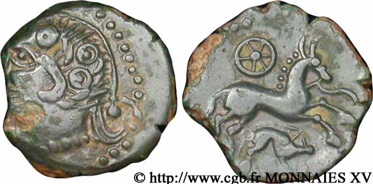 GALLIA BELGICA - MELDI (Regione di Meaux) Bronze au cheval, au sanglier et à la rouelle AU