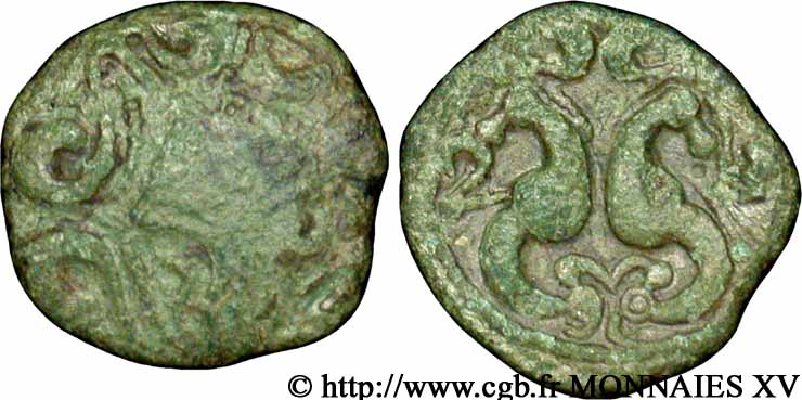 GALLIA BELGICA - AMBIANI (Región de Amiens) Bronze aux hippocampes adossés BC+/MBC