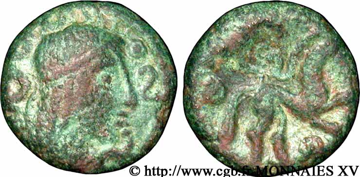 GALLIA BELGICA - AMBIANI (Región de Amiens) Bronze au cheval et à la tête aux cheveux calamistrés MBC