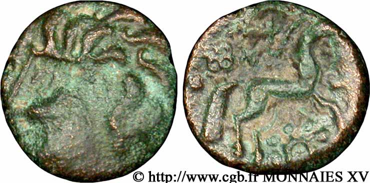 GALLIA BELGICA - AMBIANI (Regione di Amiens) Bronze à la tête humaine et au cheval VF