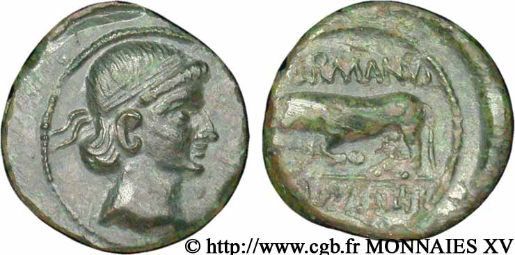 TREVIRI (Región de Treveri) Bronze GERMANVS INDVTILLI au taureau (Quadrans) EBC/MBC+
