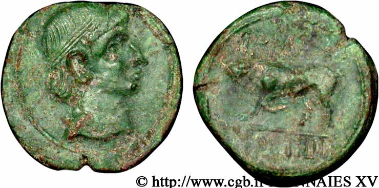 TREVIRI (Regione di Treveri) Bronze GERMANVS INDVTILLI au taureau (Quadrans) q.SPL/BB