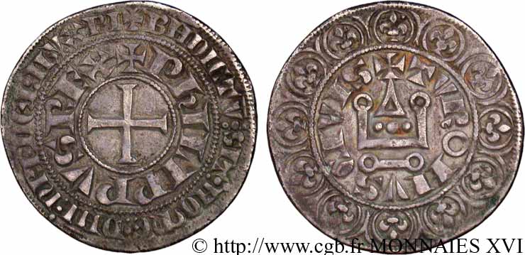 PHILIPPE III LE HARDI ET PHILIPPE IV LE BEL - MONNAYAGE COMMUN (à partir de 1280) Gros tournois à l O rond n.d.  TTB+