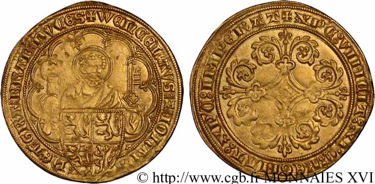 BRABANT - DUCHÉ DE BRABANT - JEANNE ET WENCESLAS Pieter d or ou gouden peter ou piètre d or c. 1380-1381 Louvain AU