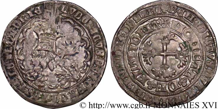 COUNTY OF FLANDRE - LOUIS OF MALE Double gros ou Botdraeger c. 1366-1384 Gand ou Malines fVZ