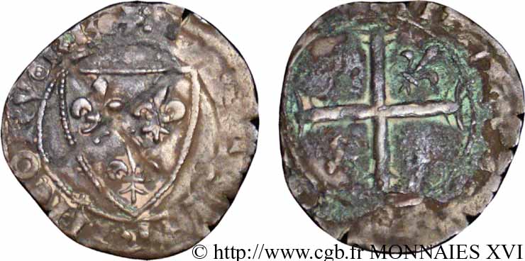 CHARLES, REGENCY - COINAGE WITH THE NAME OF CHARLES VI Demi-blanc dit  demi-guénar  n.d. Saint-Pourçain BC+/BC