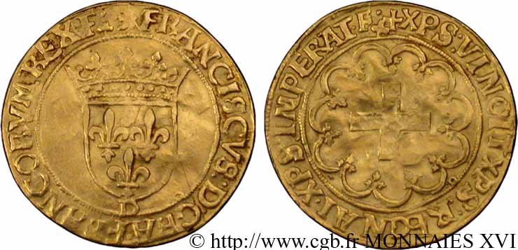 FRANCOIS I Écu d or à la croisette, 1er type n.d. Lyon XF