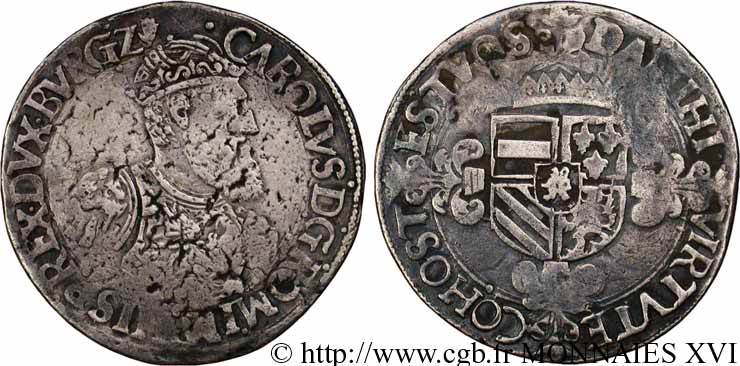 SPANISH NETHERLANDS - DUCHY OF BRABANT - CHARLES V  Florin karolus d’argent n.d. Anvers VF