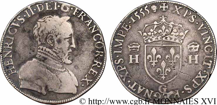 HENRY II Teston à la tête nue, 1er type 1555 Poitiers XF/AU