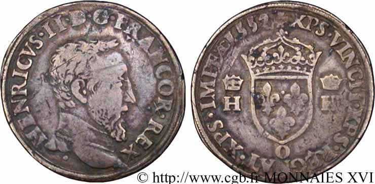 HENRI II Teston à la tête nue, 5e type 1552 Moulins TTB