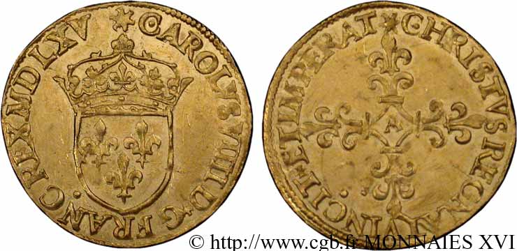 CHARLES IX Écu d&nbsp;or au soleil, 1er type 1565 (MDLXV) Paris MBC+