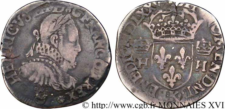 HENRY III. COINAGE AT THE NAME OF CHARLES IX Demi-teston, 2e type 1575 (MDLXXV) Rennes BC+