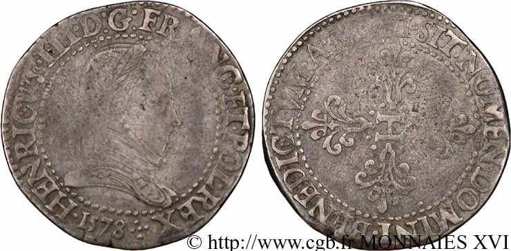 HENRI III Franc au col plat 1578 Lyon TB+