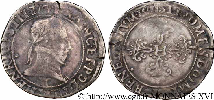 HENRI III Franc au col plat 1578 Nantes TB+/TTB