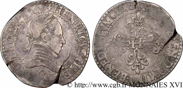 HENRI III Franc au col plat 1580 Paris TTB