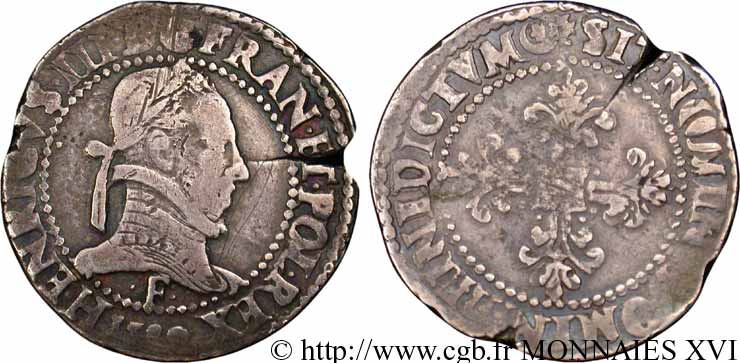 HENRI III Franc au col plat 1580 Angers TB+