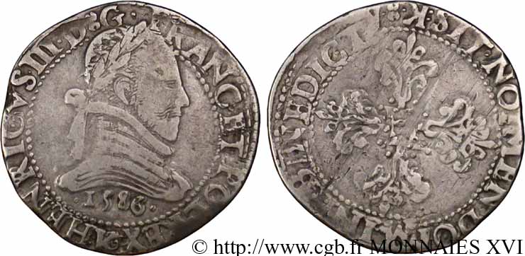 HENRI III Franc au col plat 1586 Bordeaux TB+