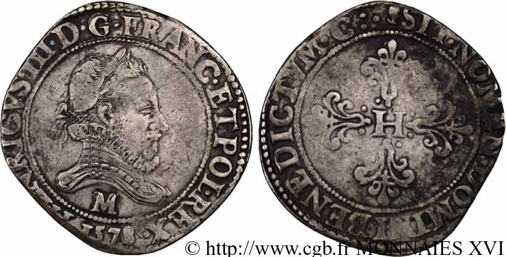 HENRY III Franc au col fraisé 1578 Toulouse XF