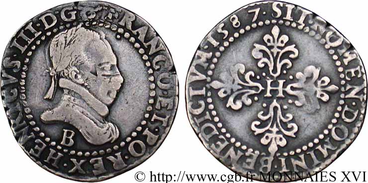 HENRY III Demi-franc au col plat 1587 Rouen MBC