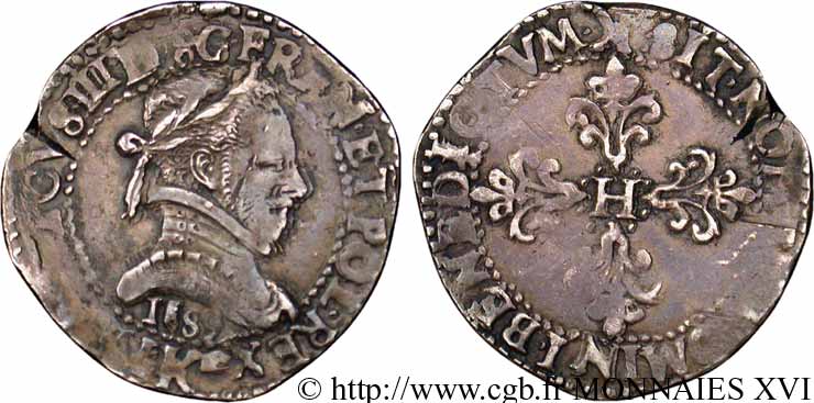 HENRI III Demi-franc au col plat 1589 Bordeaux TTB