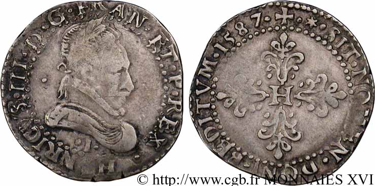 HENRI III Demi-franc au col plat 1587 Limoges TTB