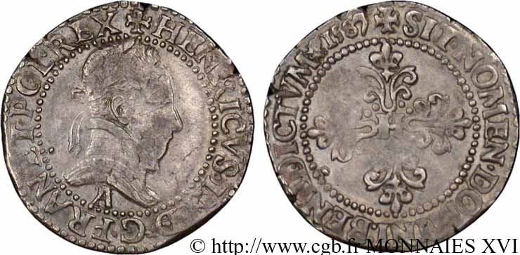 HENRY III Quart de franc au col plat 1587 Paris AU