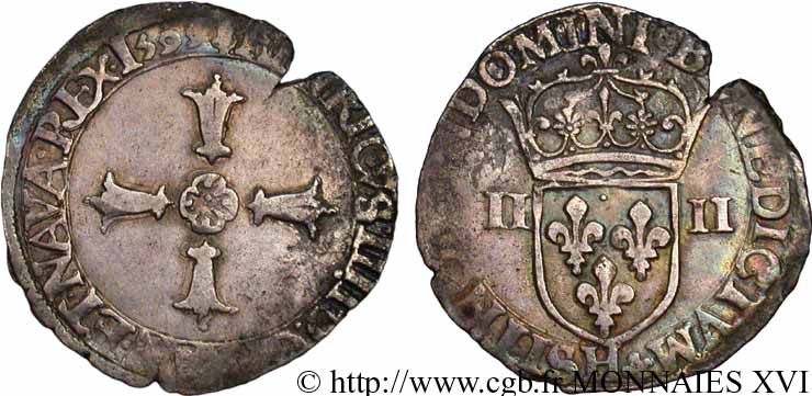 HENRY IV Quart d écu, croix feuillue de face 1599 La Rochelle SS