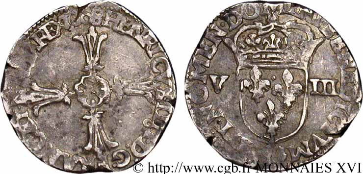 HENRY IV Huitième d écu, croix feuillue de face 1608 Rennes VF